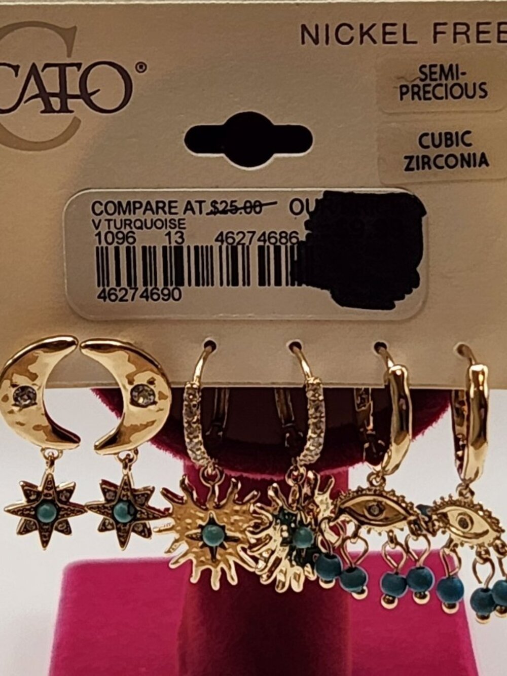 *SPECIAL* Cato earrings set of three gold tone beaded faux crystals NEW